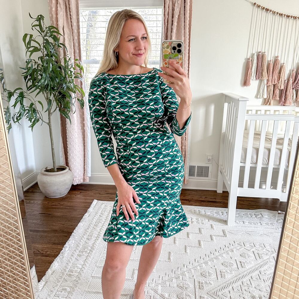 NWT Boden Violette Ribbon Print Dress Green